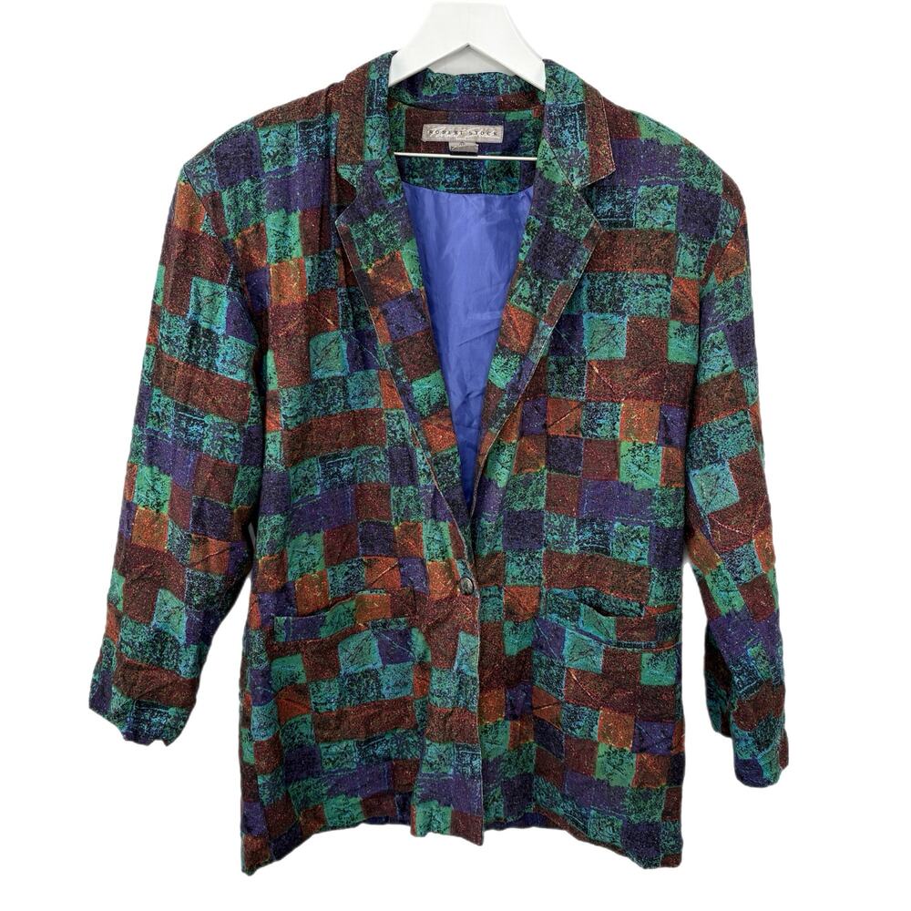 Vintage Oversized Silk Square Pattern Blazer - Women's Size M
